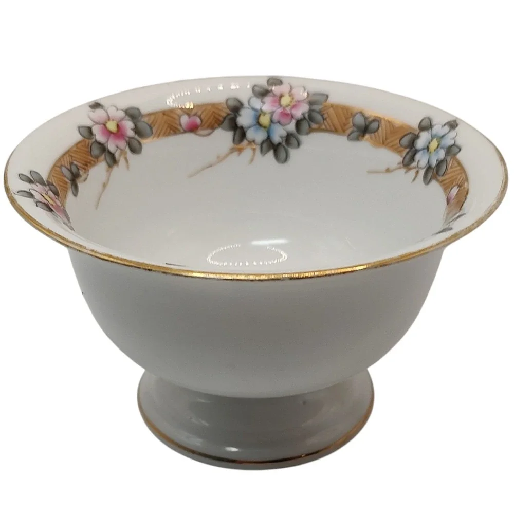 Antique Nippon Bowl Footed Hand Painted‎ Floral Gold Trim Candy Dish Rising Sun